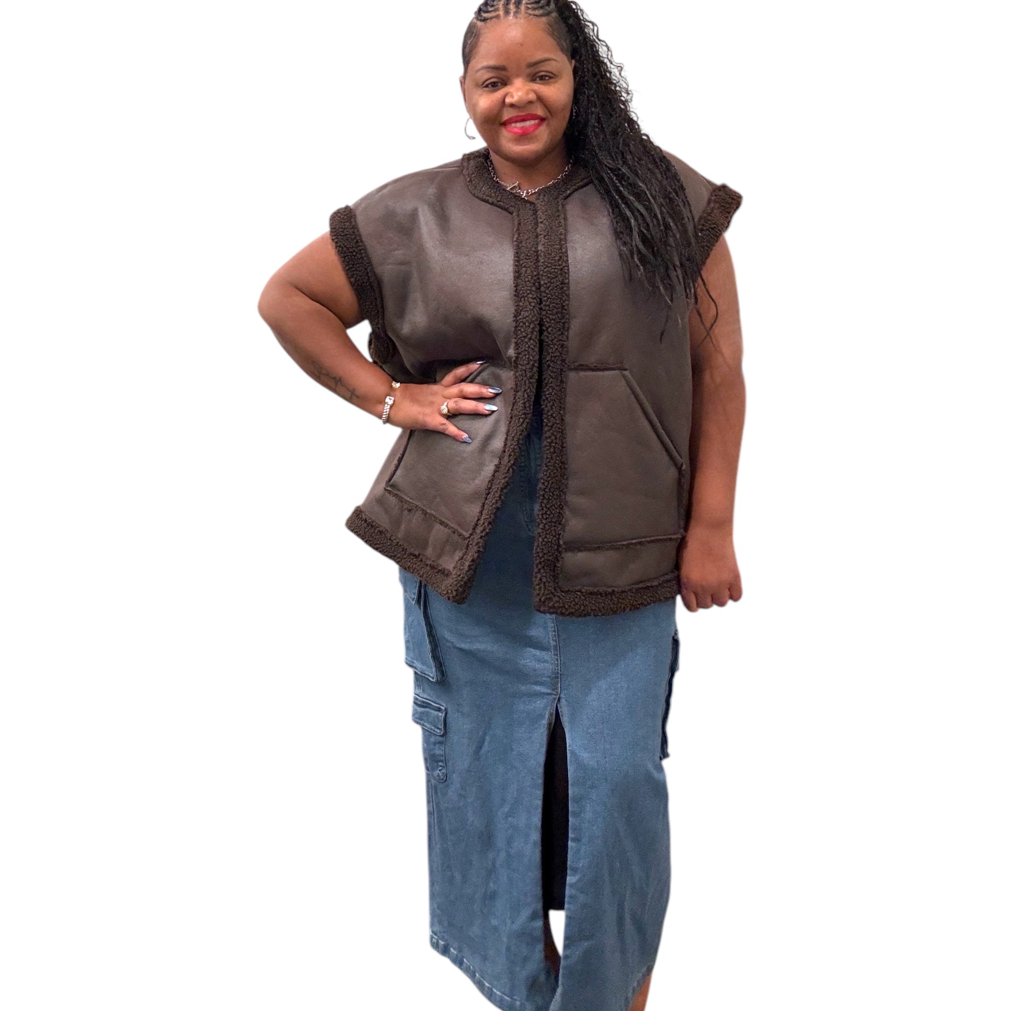 Women's Plus Size Brown Vest