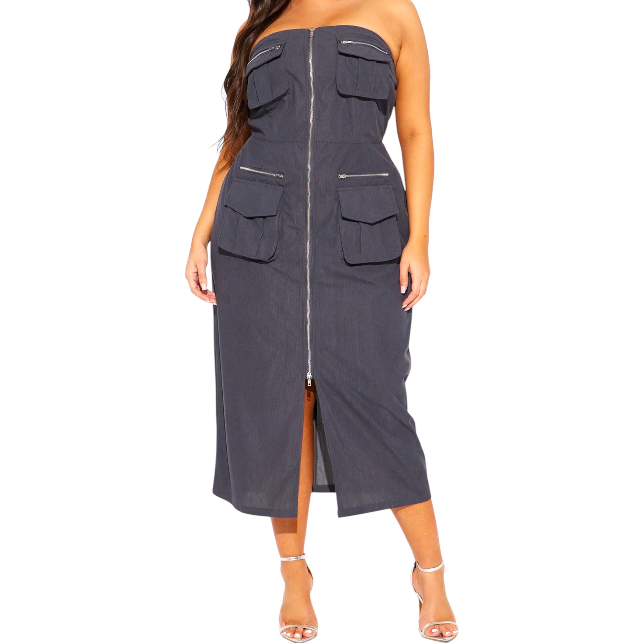 Women's Plus Size Zipper Charcoal CargoTube Dress