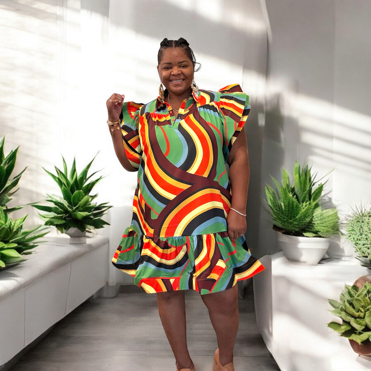The Erica Multicolor Ruffled Babydoll Dress