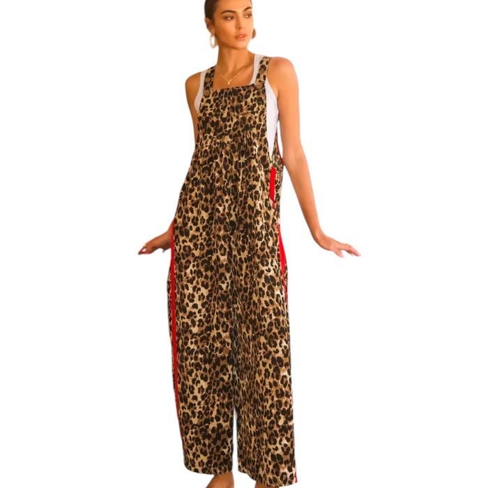 Plus Size Leopard Printed Overall Jumpsuit