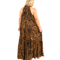 Plus Animal Printed Halter Neck Maxi Dress