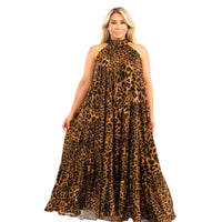Plus Animal Printed Halter Neck Maxi Dress