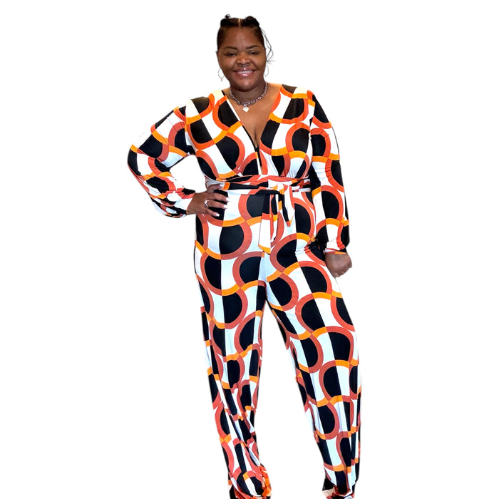 The Lola V Cut Multicolored Long Sleeve Jumpsuit