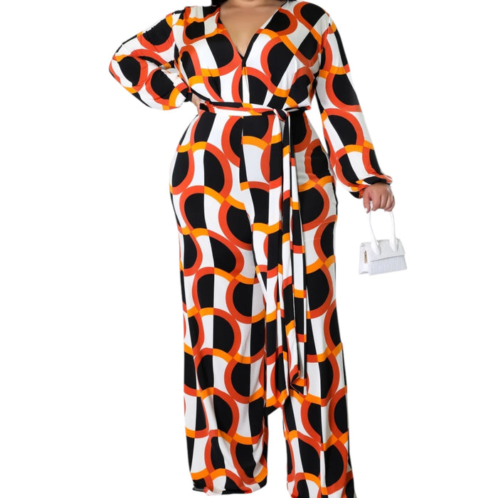 The Lola V Cut Multicolored Long Sleeve Jumpsuit
