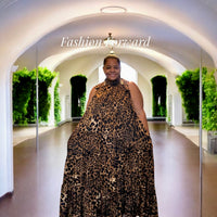 Plus Animal Printed Halter Neck Maxi Dress