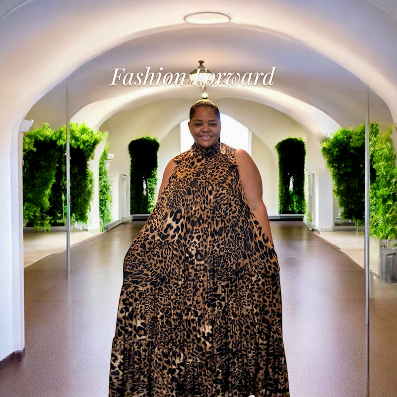 Plus Animal Printed Halter Neck Maxi Dress