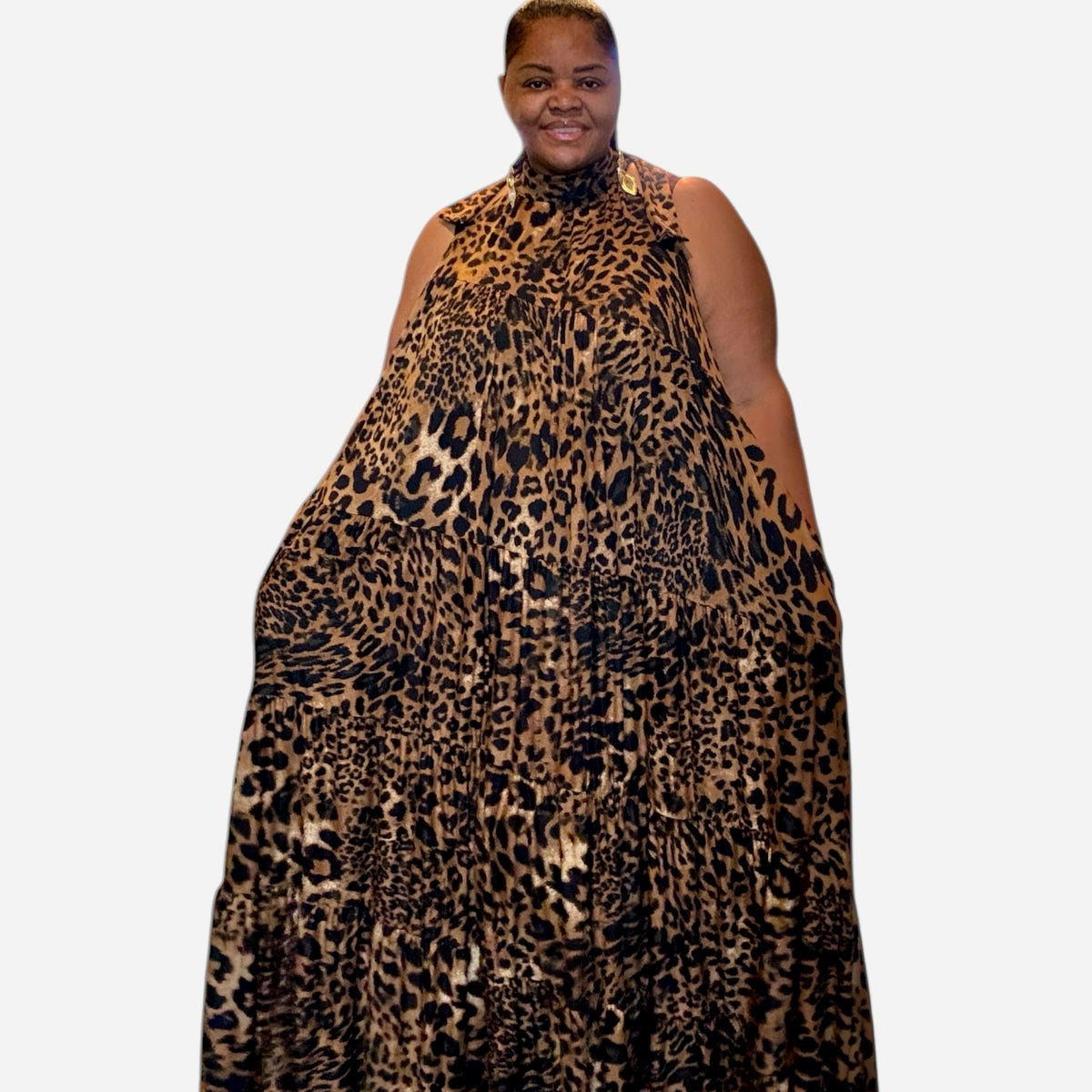 Plus Animal Printed Halter Neck Maxi Dress