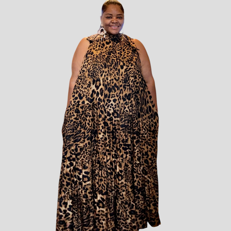 Plus Animal Printed Halter Neck Maxi Dress