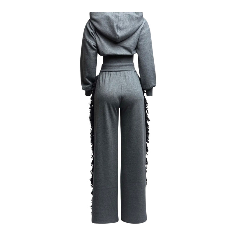 Plus Size Hoodie Jacket and Side Tassel Pants Set