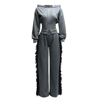 Plus Size Hoodie Jacket and Side Tassel Pants Set