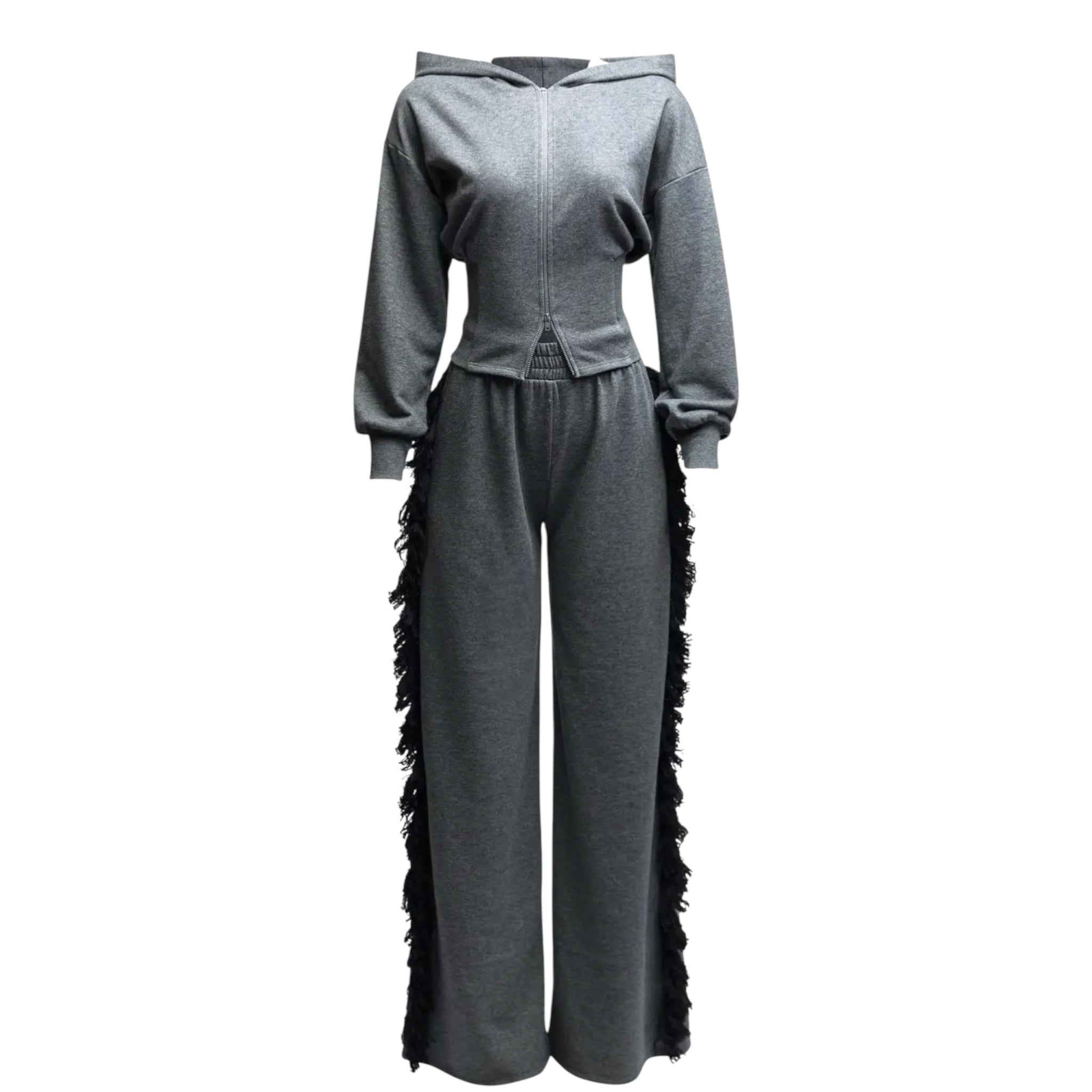 Plus Size Hoodie Jacket and Side Tassel Pants Set