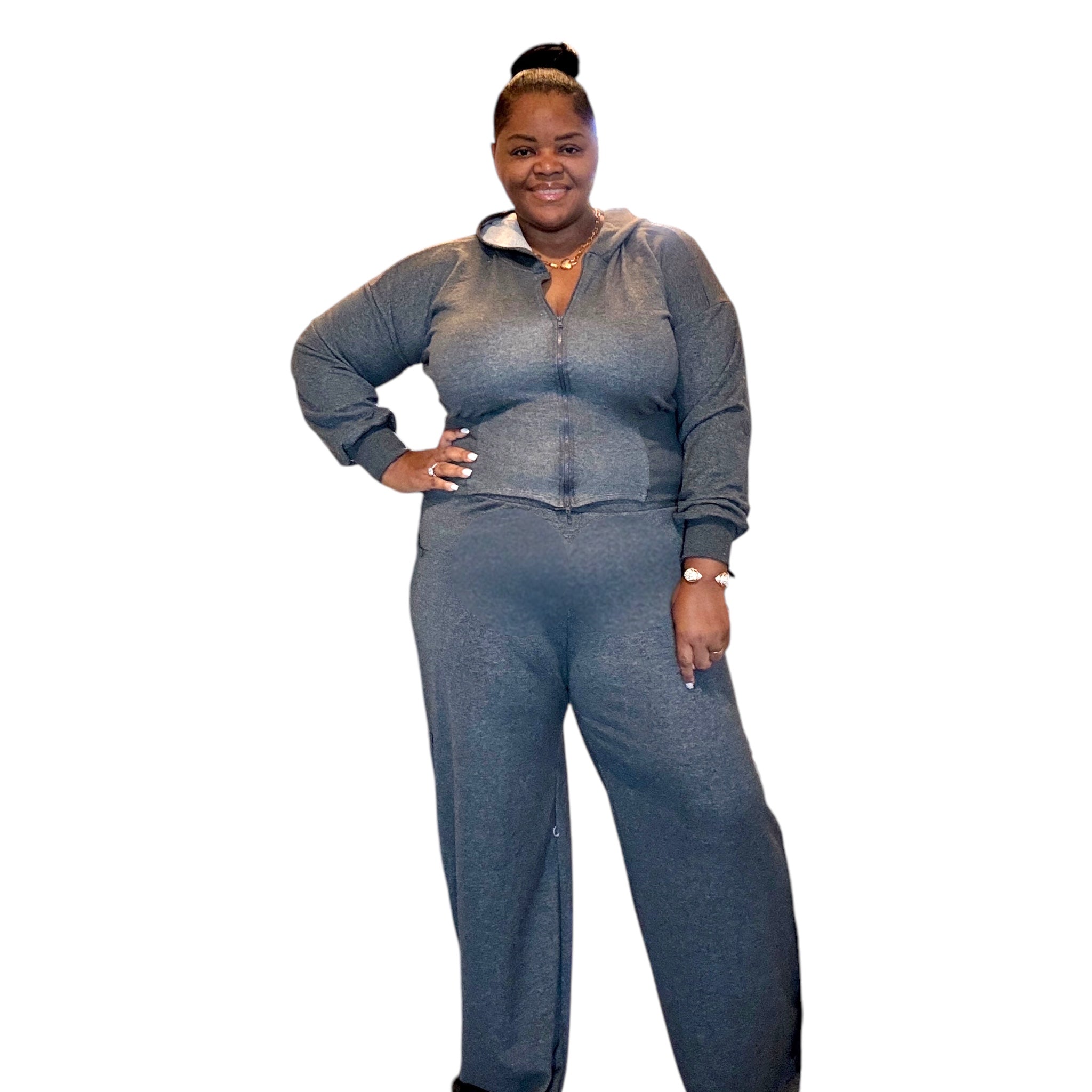 Plus Size Hoodie Jacket and Side Tassel Pants Set