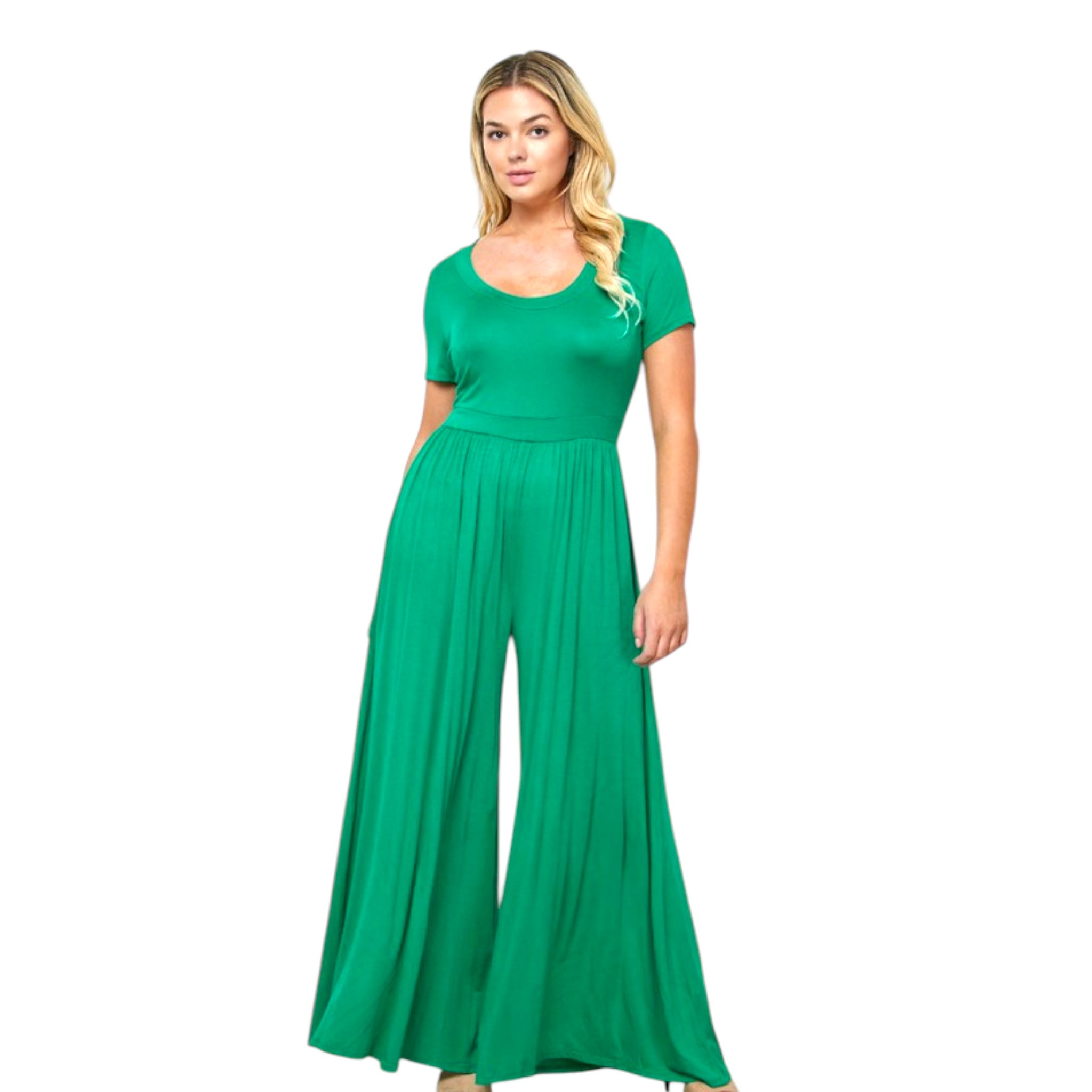 Plus Size Solid High Waist Wide Flair Jumpsuit