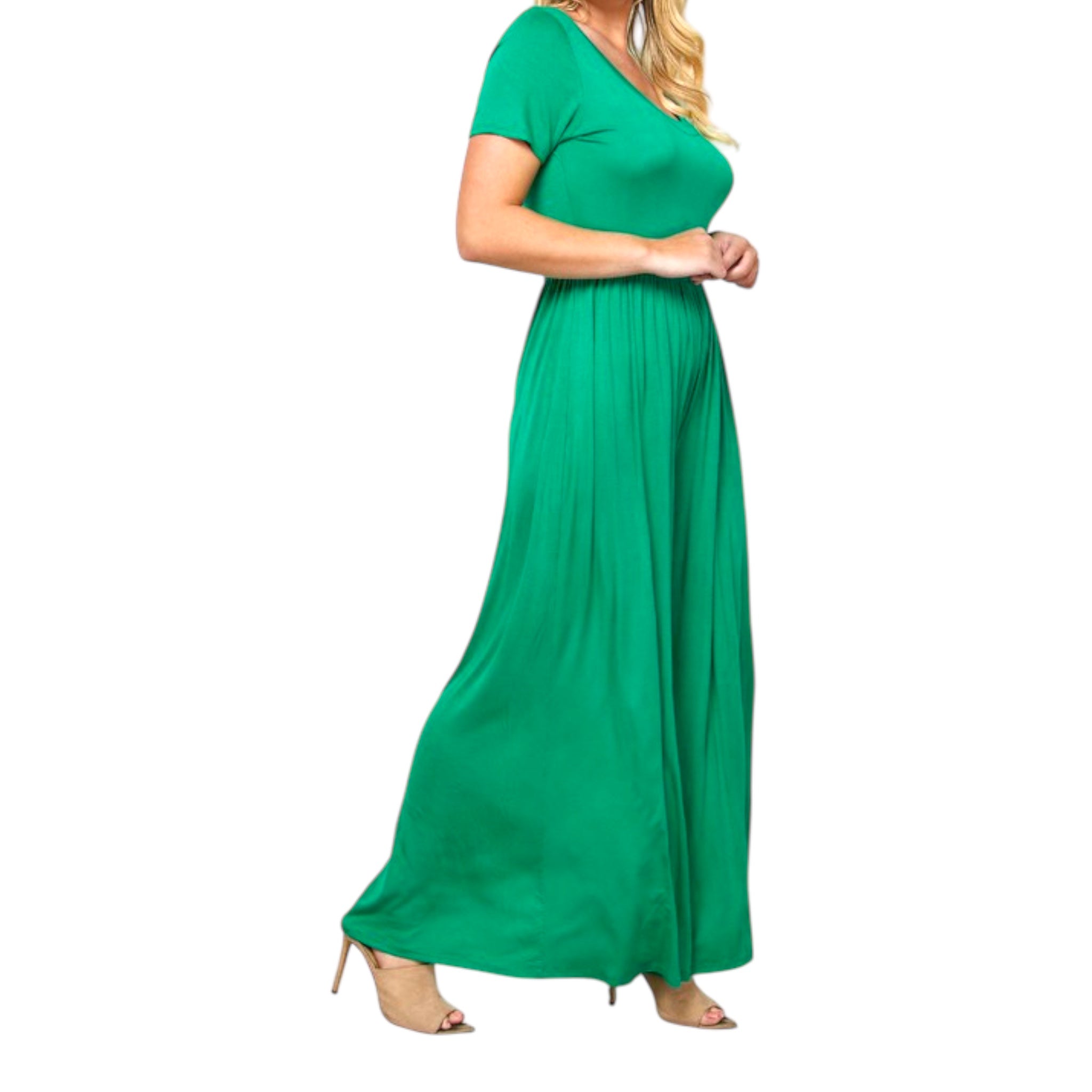 Plus Size Solid High Waist Wide Flair Jumpsuit