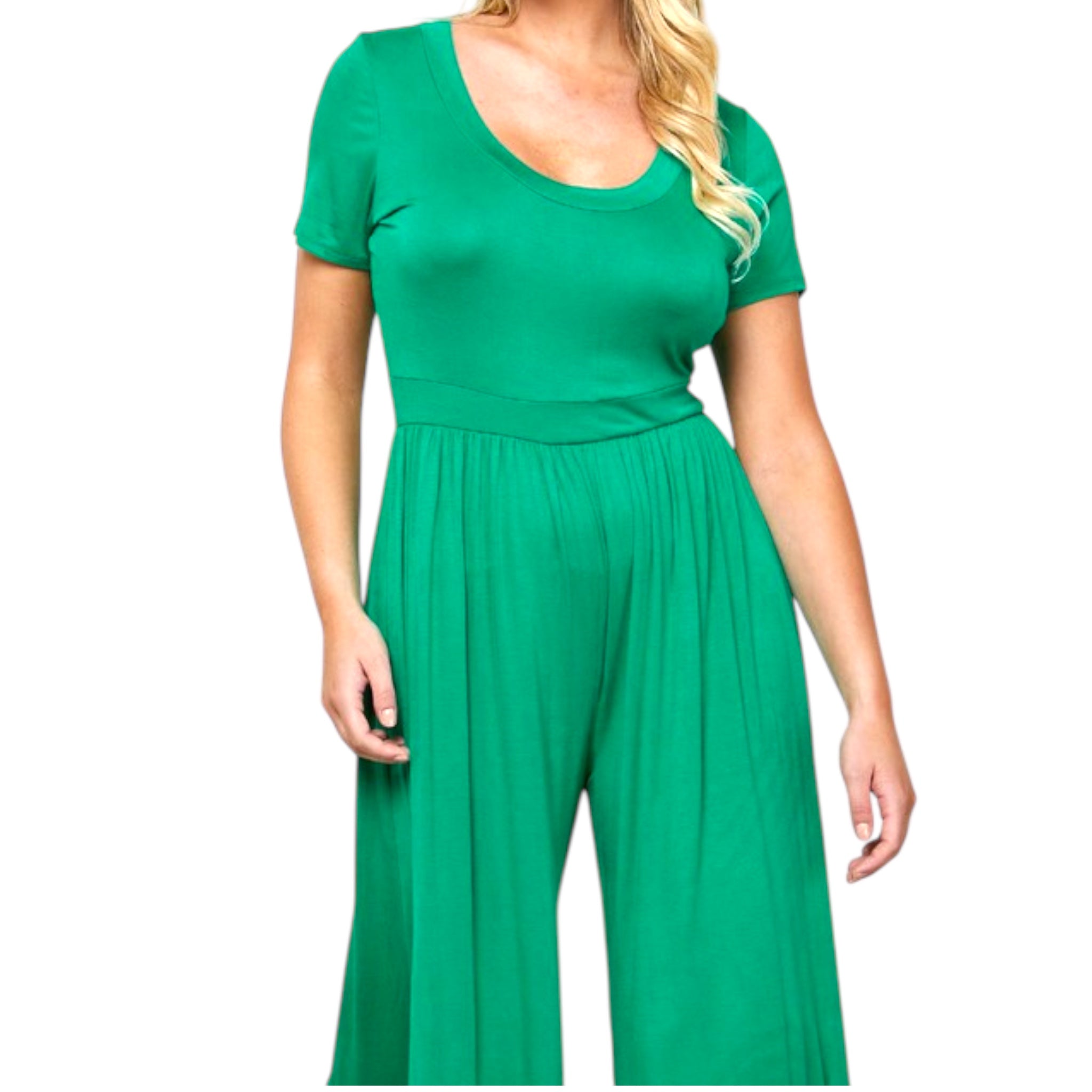 Plus Size Solid High Waist Wide Flair Jumpsuit