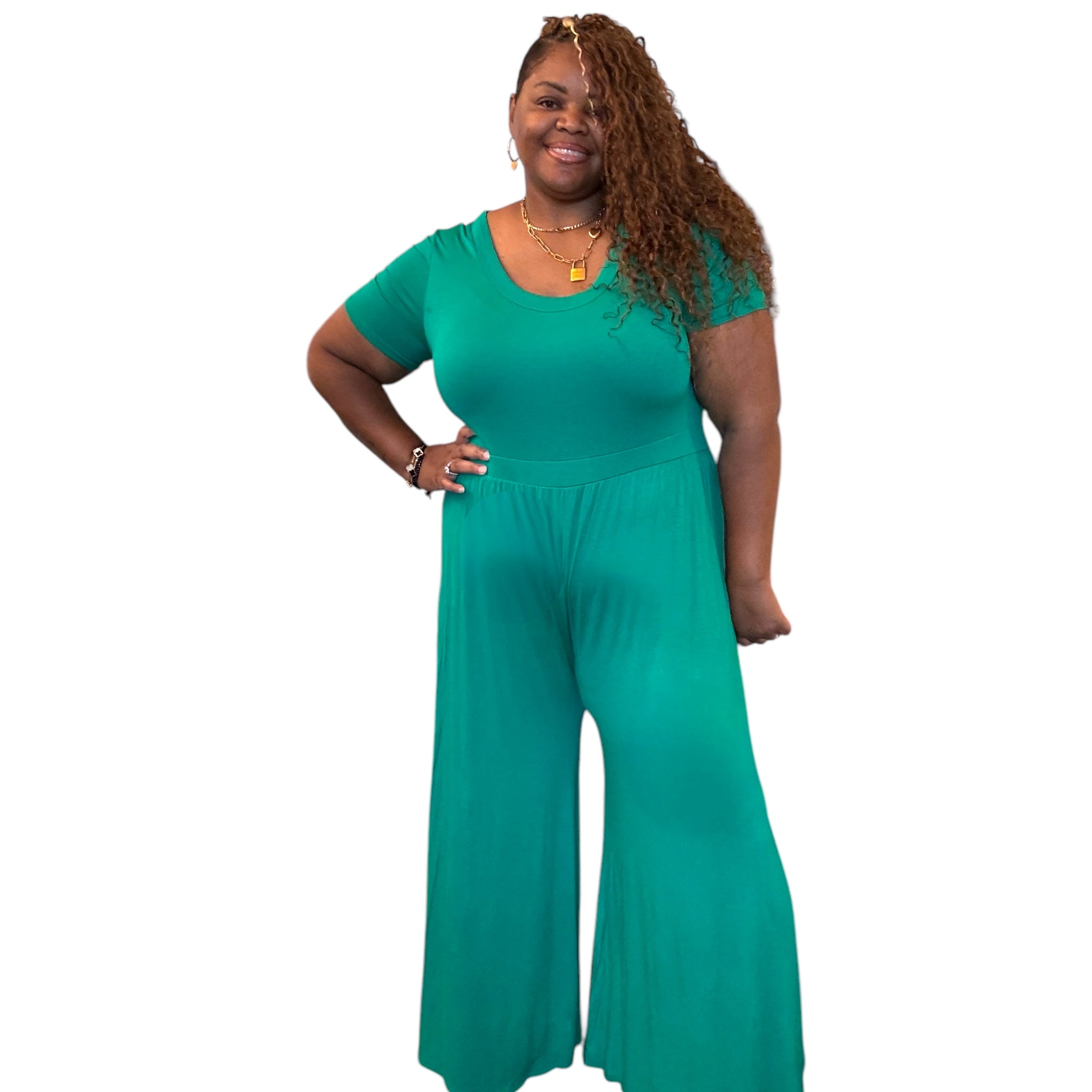 Plus Size Solid High Waist Wide Flair Jumpsuit