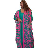 Green And Pink Bohemian Print Kimono