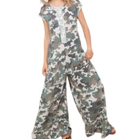 Plus Size Loose Fit Camouflage Jumpsuit W/ Side Pockets