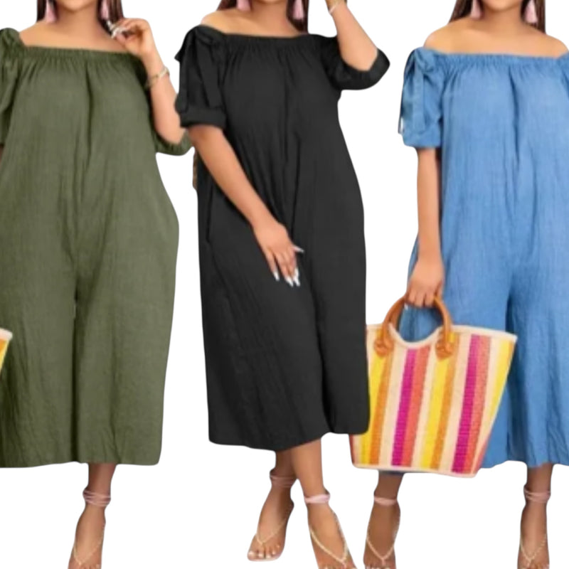 Womens Loose Off Shoulder Casual Wide Leg Jumpsuit