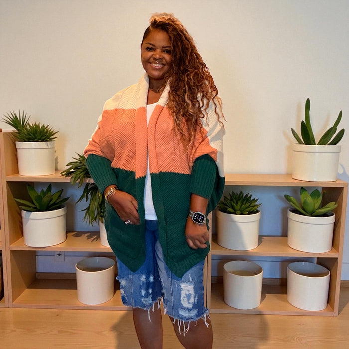 Womens Plus Size Multicolored Dolmain Sweater