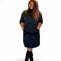 Womens Black Sweatshirt Hoodie Dress