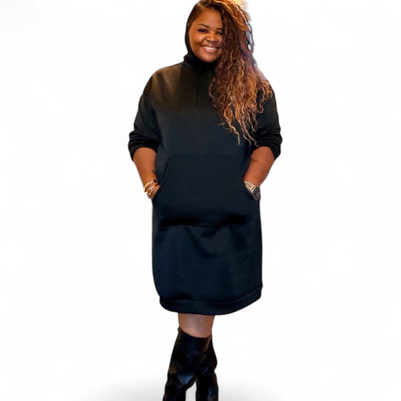 Womens Black Sweatshirt Hoodie Dress
