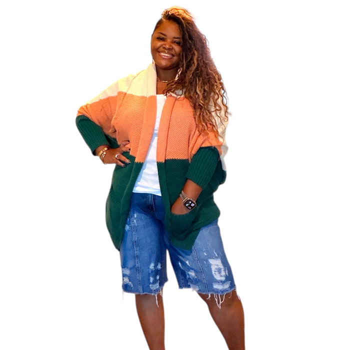 Womens Plus Size Multicolored Dolmain Sweater