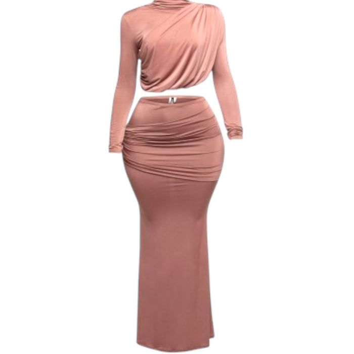 Women's Plus Size Shirring Maxi Skirt Set