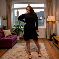 Womens Ribbed Puff Sleeve Fitted Mermaid Dress