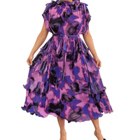 Plus Size Purple Pleated Tiered Ruffled Maxi Dress