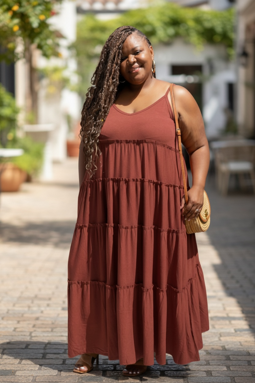 Spaghetti Strap Fit & Flare Plus Size Maxi Dress