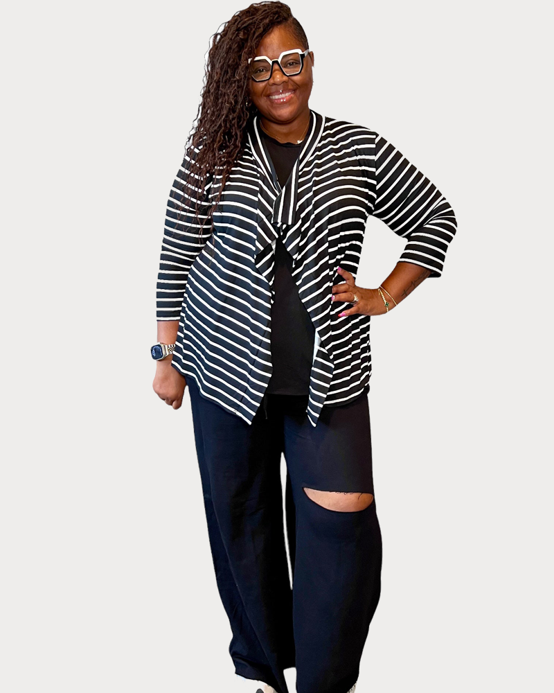 Women's Plus Size Striped Open Front Cardigans - Fabulously Dressed Boutique 