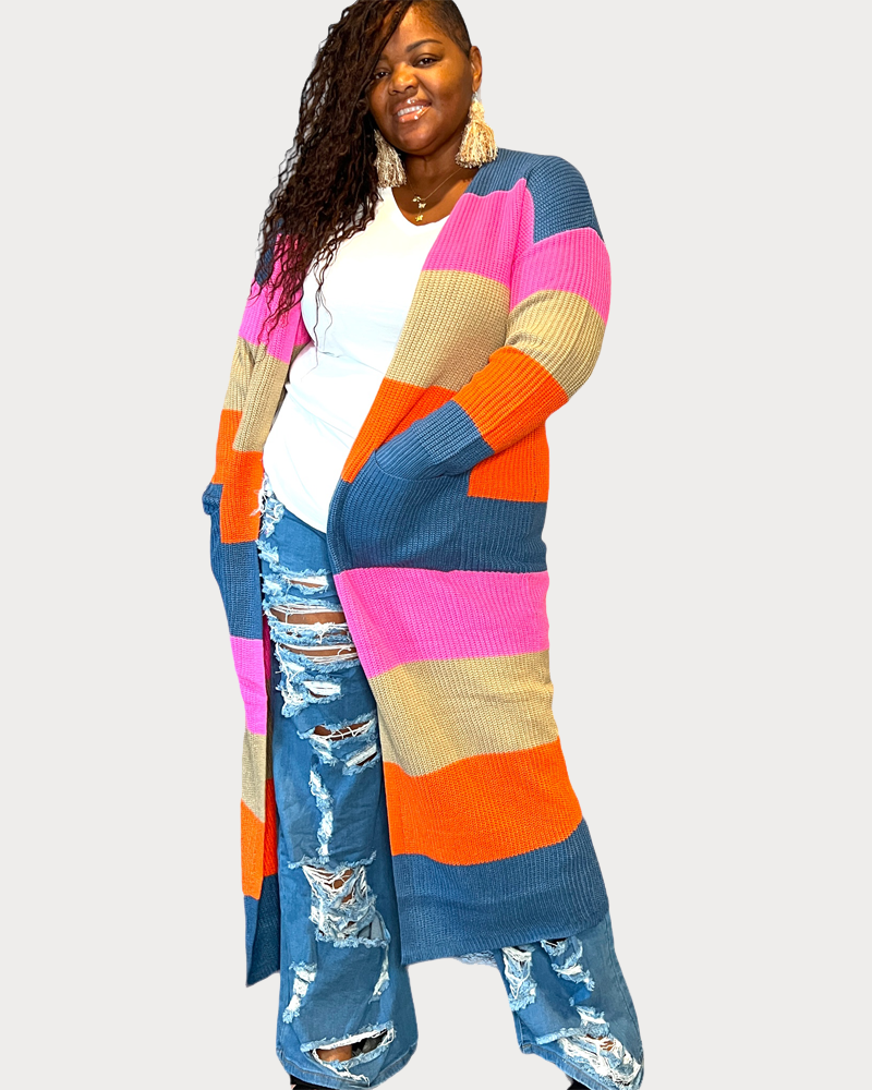 Women's Vibrant Striped Maxi Cardigan - Fabulously Dressed Boutique 