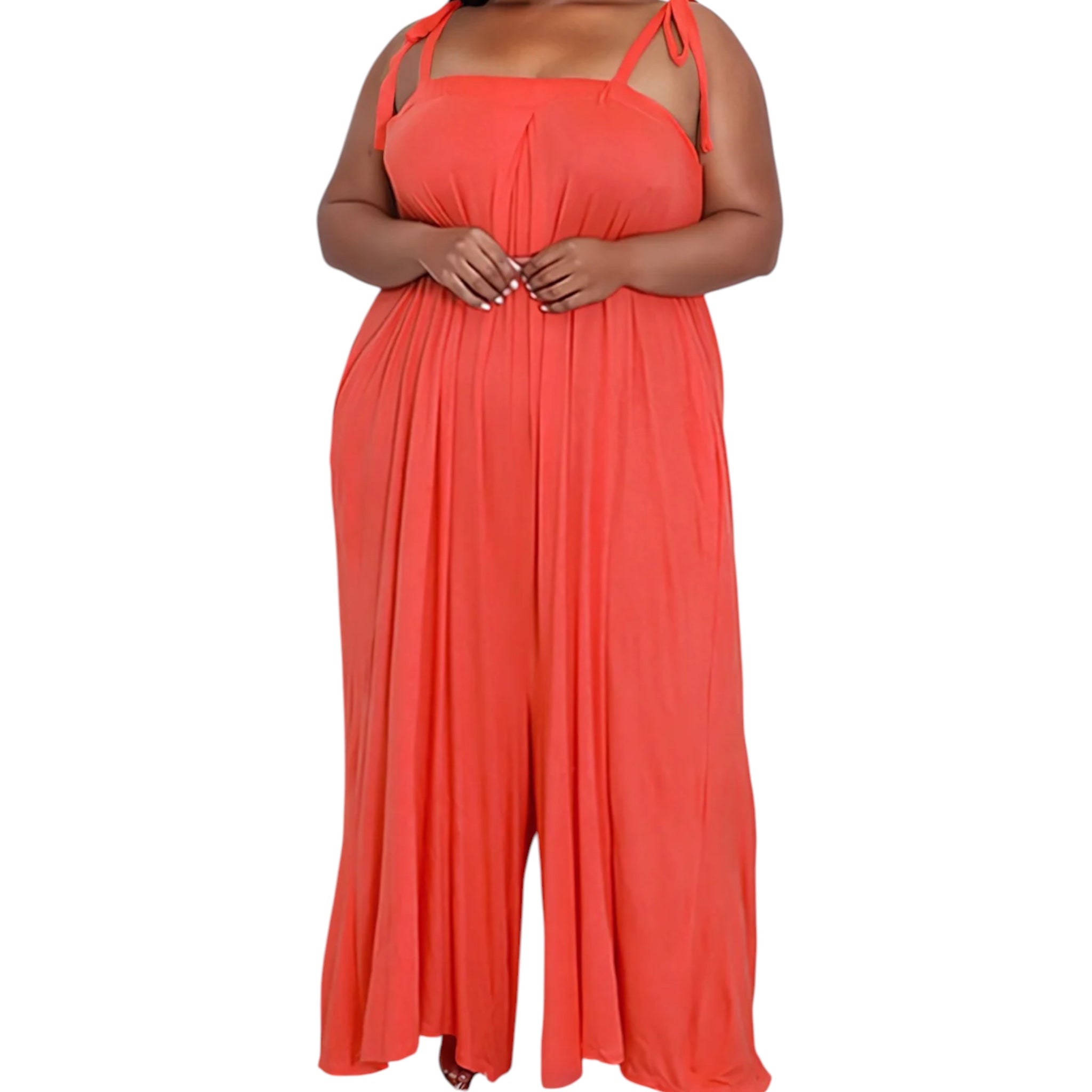 Womens Plus Size Coral Jumpsuit With Pockets
