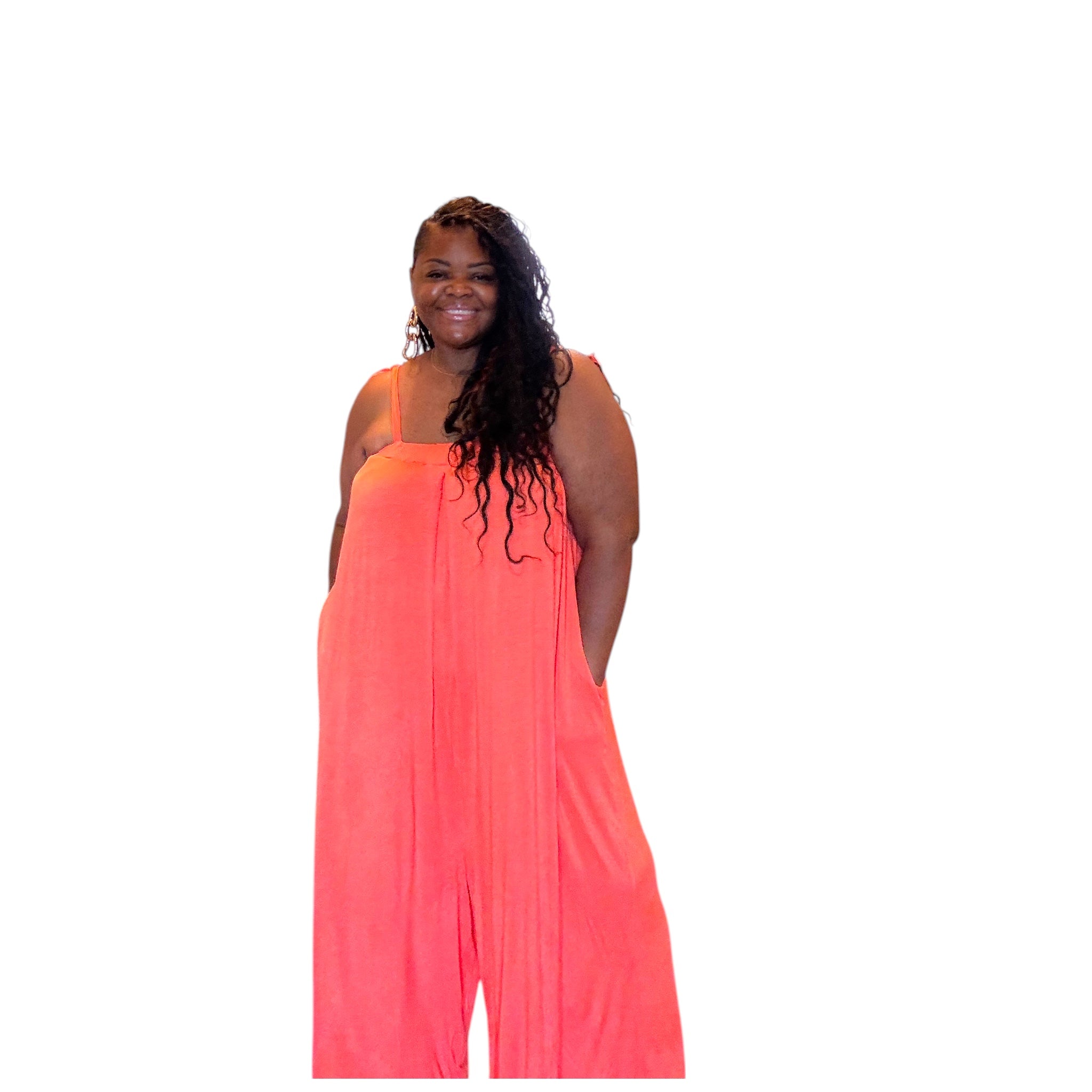 Womens Plus Size Coral Jumpsuit With Pockets