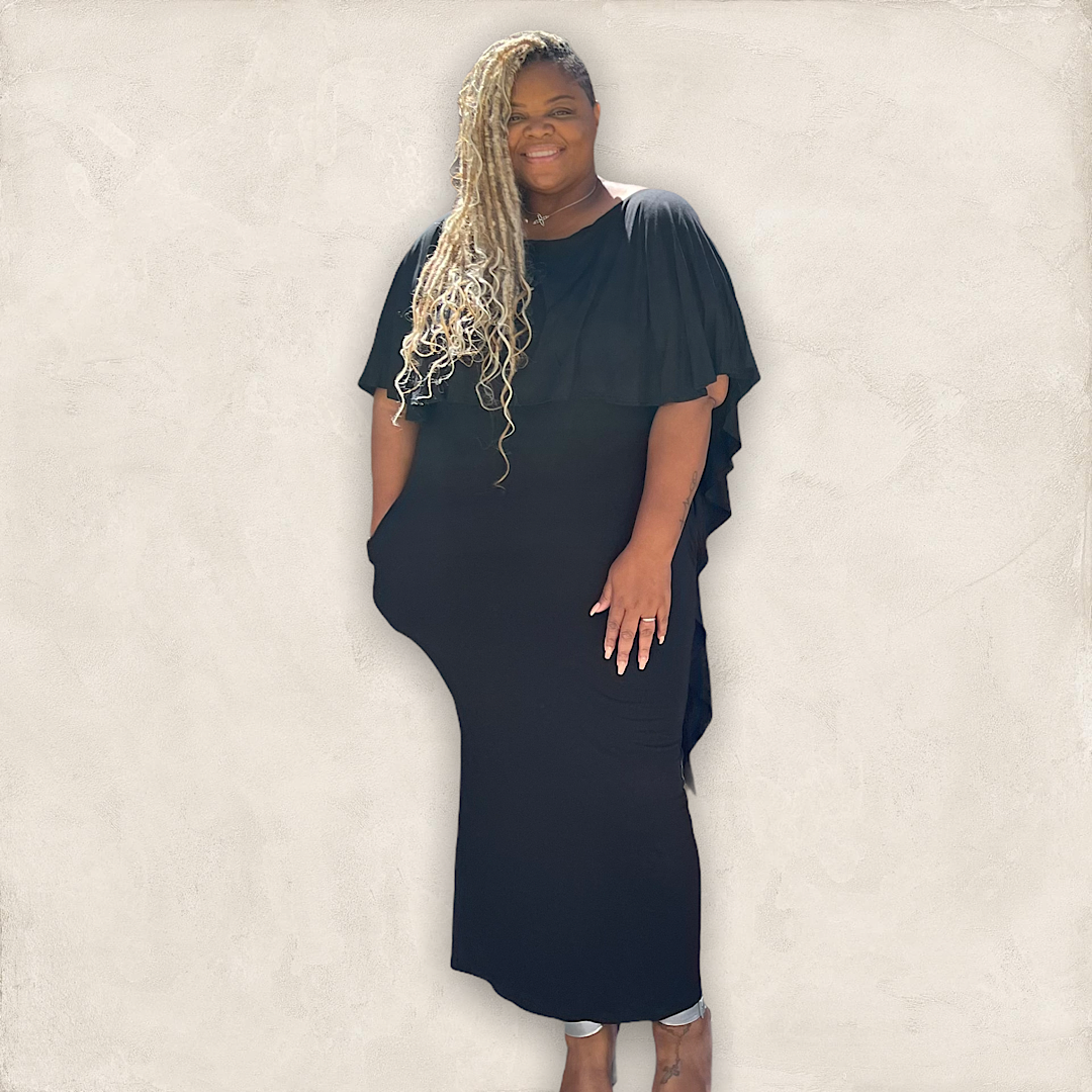 The Dana Black Draped Maxi Dress Size 3X - Fabulously Dressed Boutique 