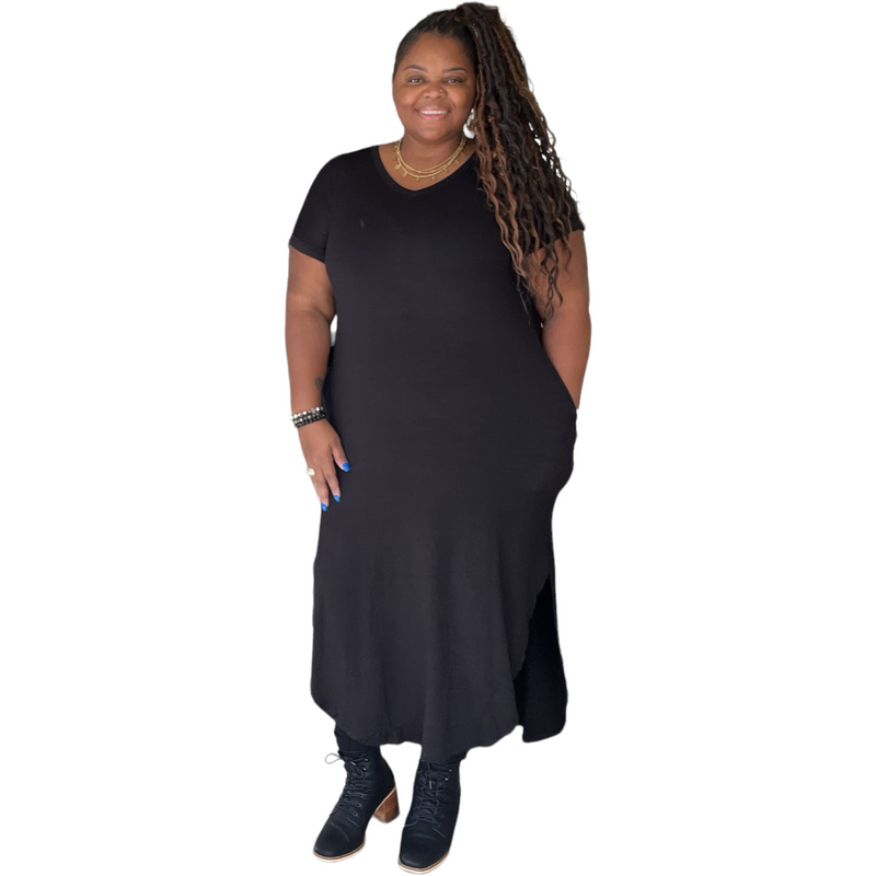Plus Size Basic Maxi Dress With Pockets - Fabulously Dressed Boutique 