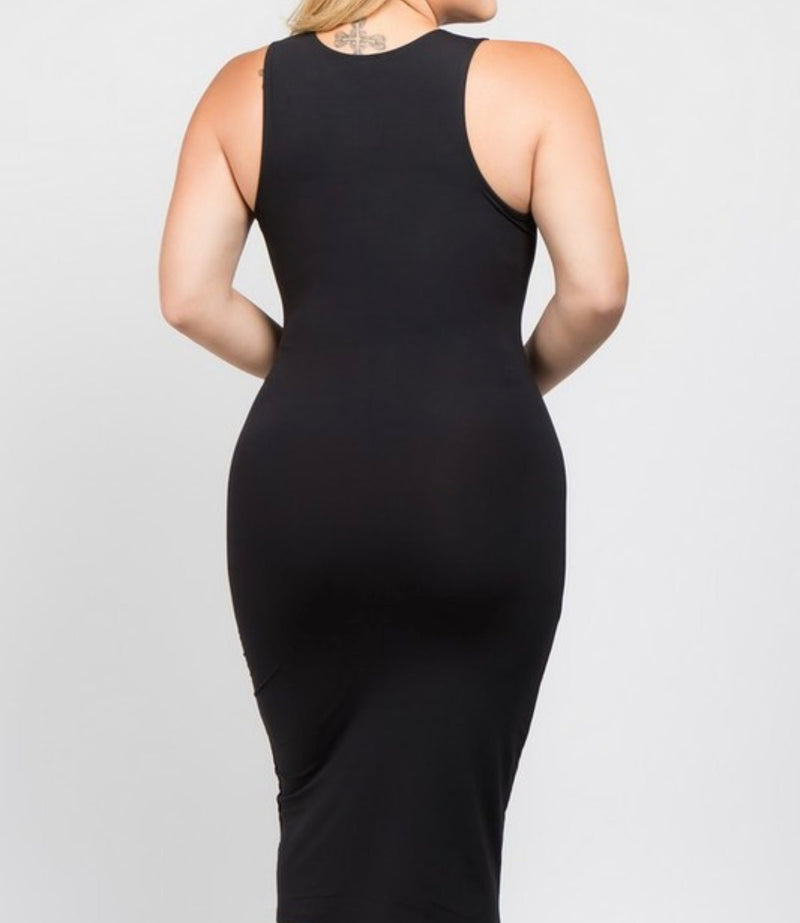 Black Round Neck Plus Size Midi Dress - Fabulously Dressed Boutique 