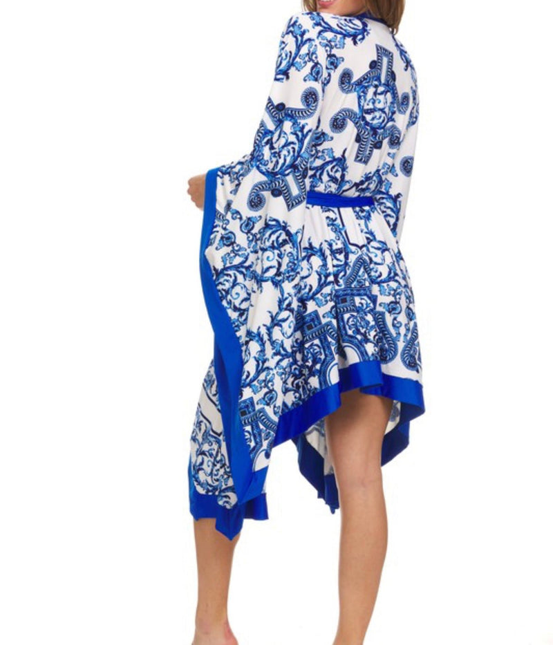 Blue Royalty Oversized Printed Kimono - Fabulously Dressed Boutique