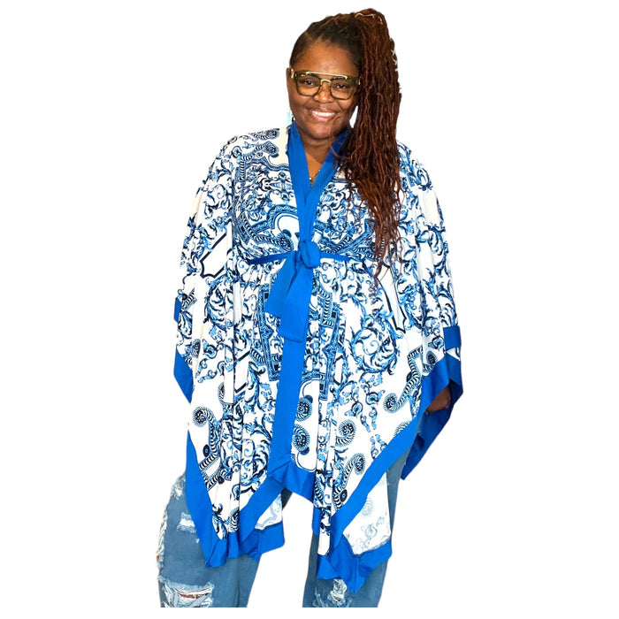 Blue Royalty Oversized Printed Kimono - Fabulously Dressed Boutique