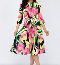 Brushed Print Plus Size Midi Dress - Fabulously Dressed Boutique 
