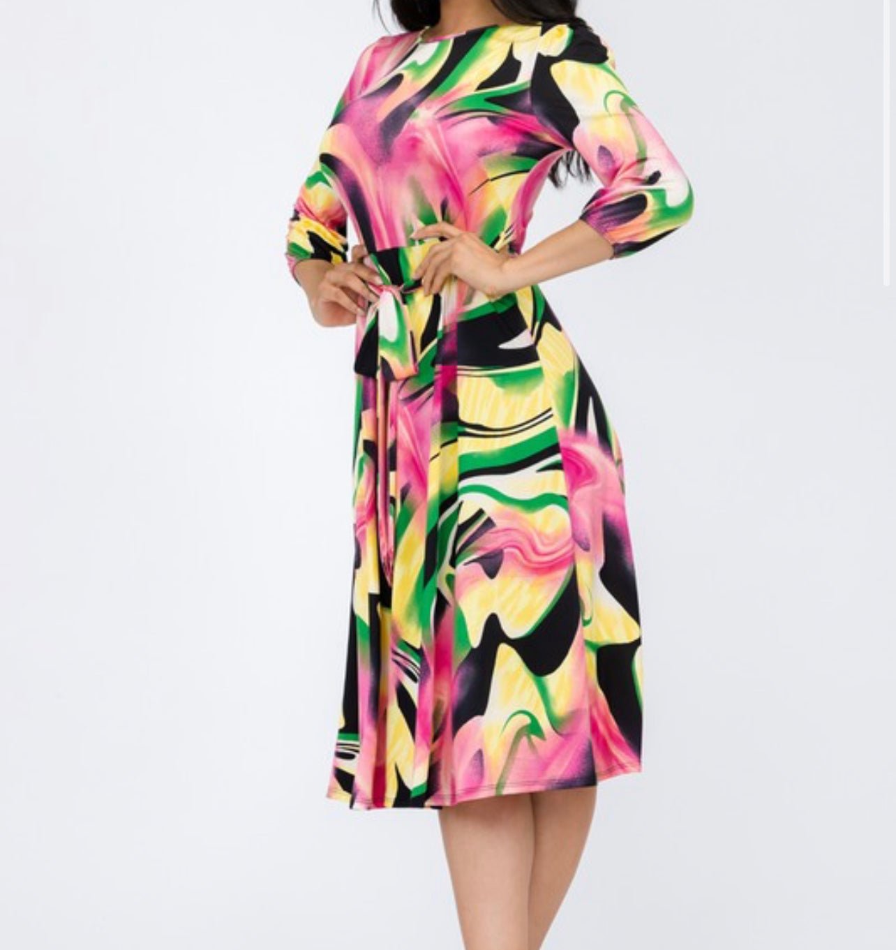 Brushed Print Plus Size Midi Dress - Fabulously Dressed Boutique 