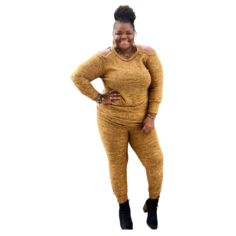 Classy Plus Size Cold Shoulder Jogger Set - Fabulously Dressed Boutique 