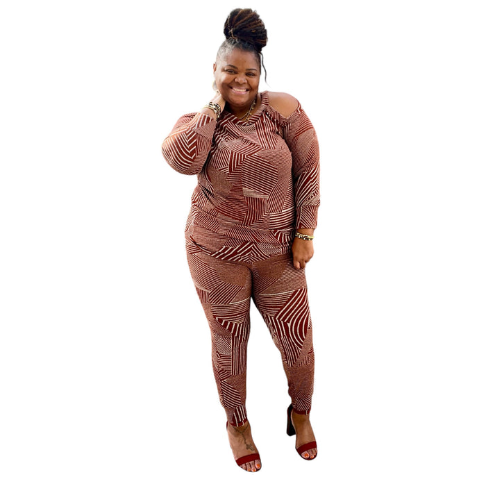 Classy Plus Size Cold Shoulder Jogger Set - Fabulously Dressed Boutique 