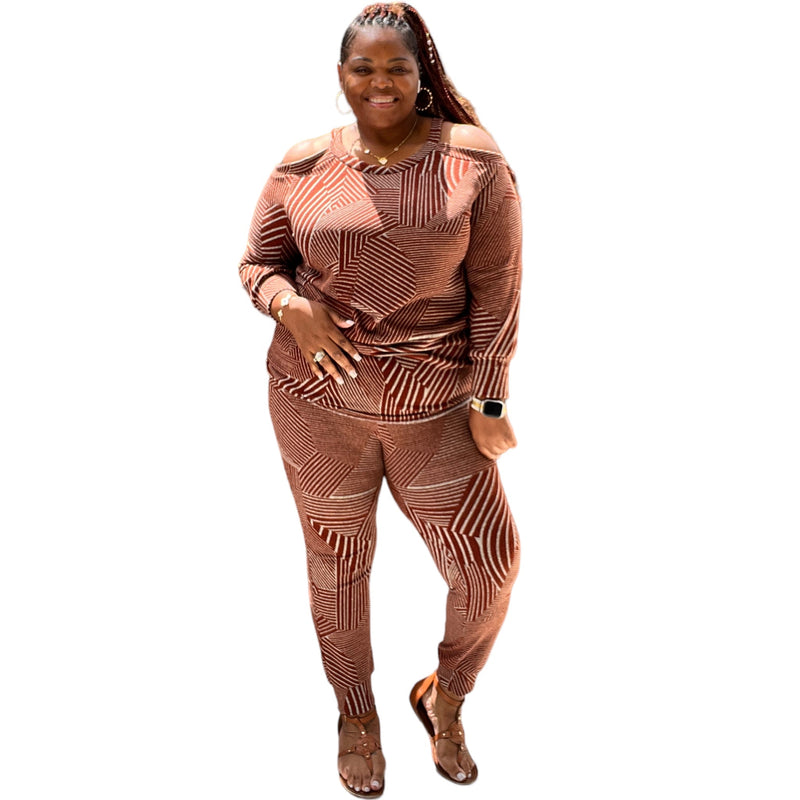 Classy Plus Size Cold Shoulder Jogger Set - Fabulously Dressed Boutique 