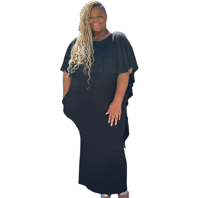 The Dana Black Draped Maxi Dress Size 3X - Fabulously Dressed Boutique 