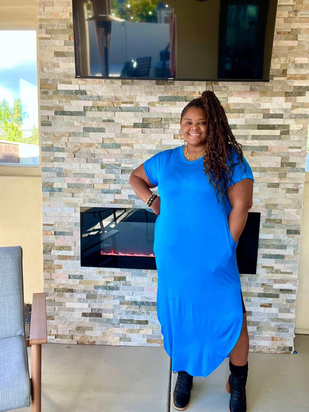 Plus Size Basic Maxi Dress With Pockets - Fabulously Dressed Boutique 