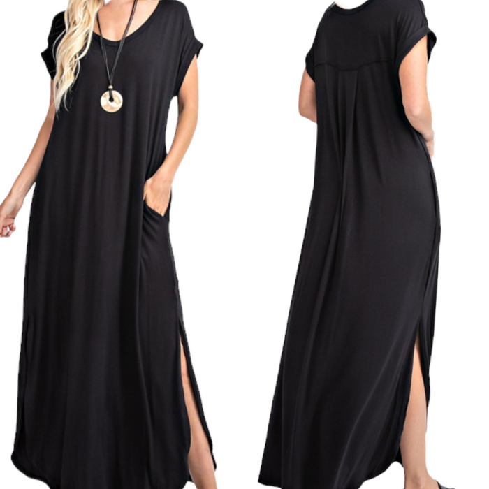 Plus Size Basic Maxi Dress With Pockets - Fabulously Dressed Boutique 