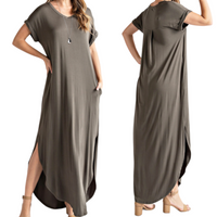 Plus Size Basic Maxi Dress With Pockets - Fabulously Dressed Boutique 