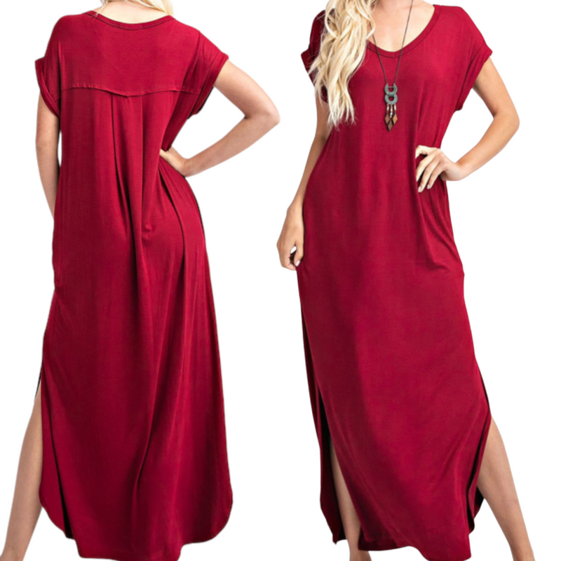 Plus Size Basic Maxi Dress With Pockets - Fabulously Dressed Boutique 